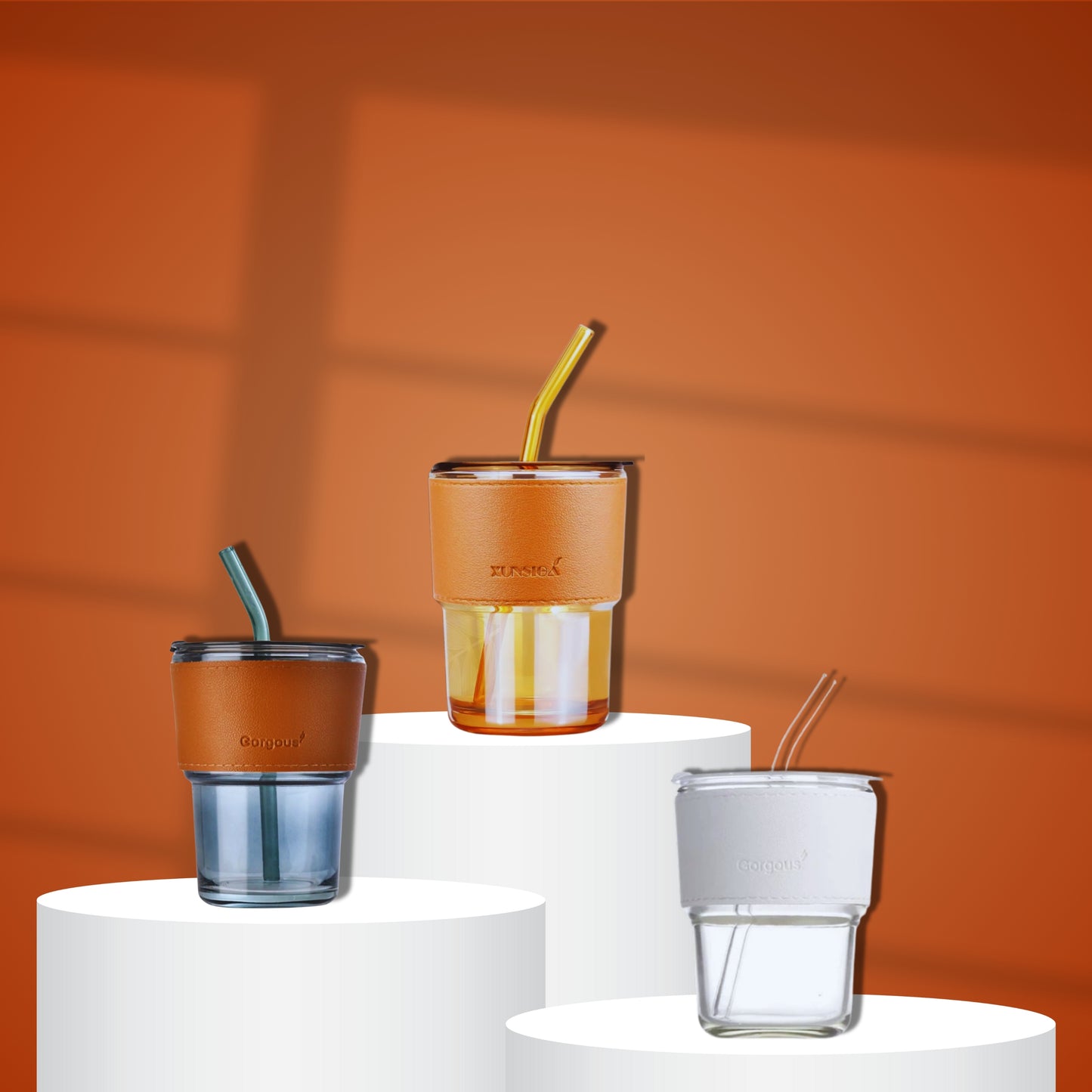 Ice White Mocha in Slub Glass with Straw