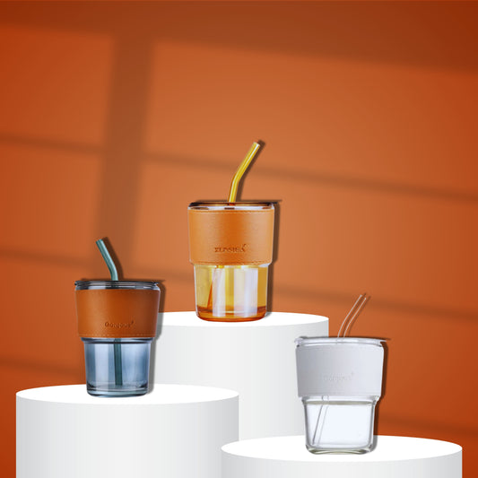 Ice White Mocha in Slub Glass with Straw